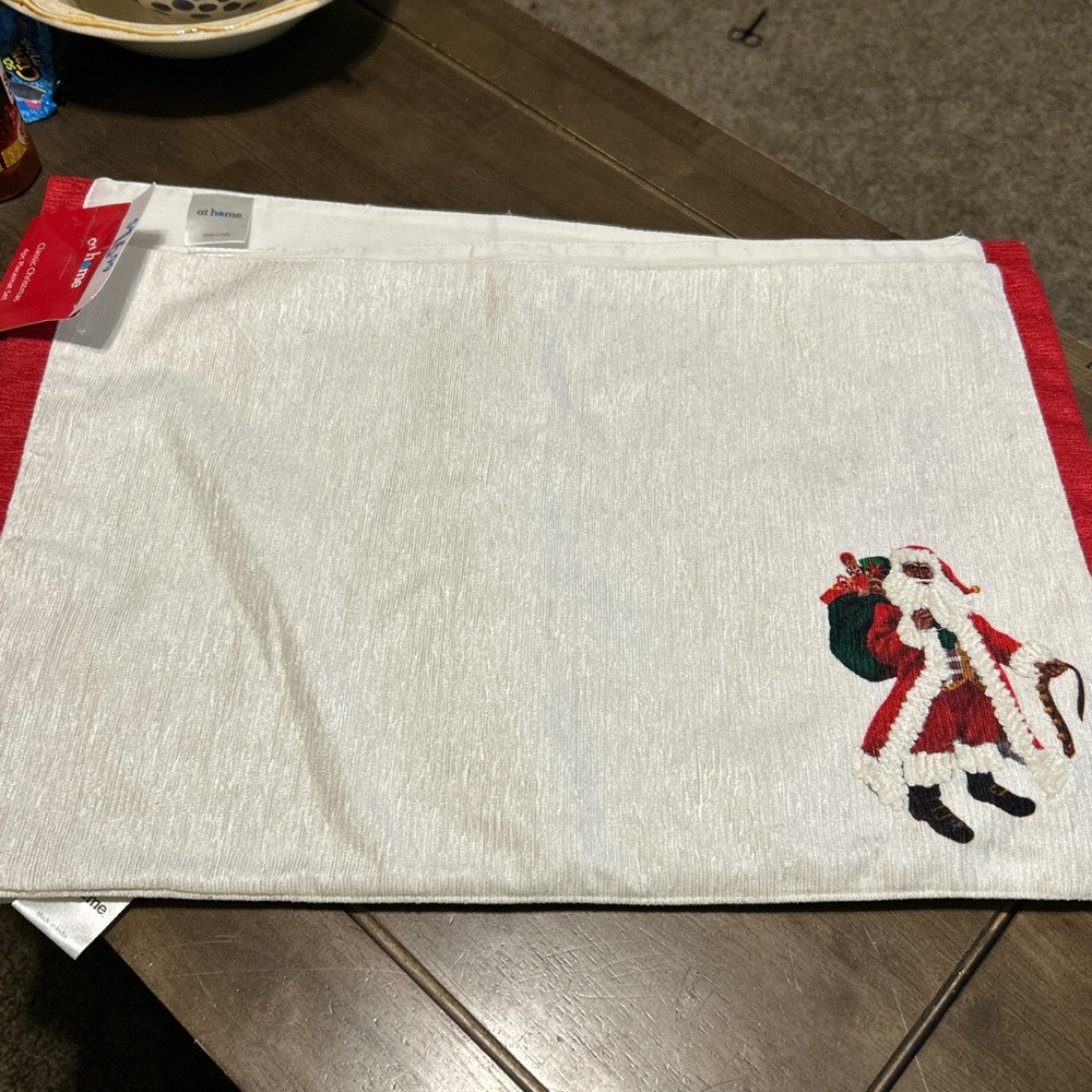 Festive Santa Embroidered Placemat - Red and White
